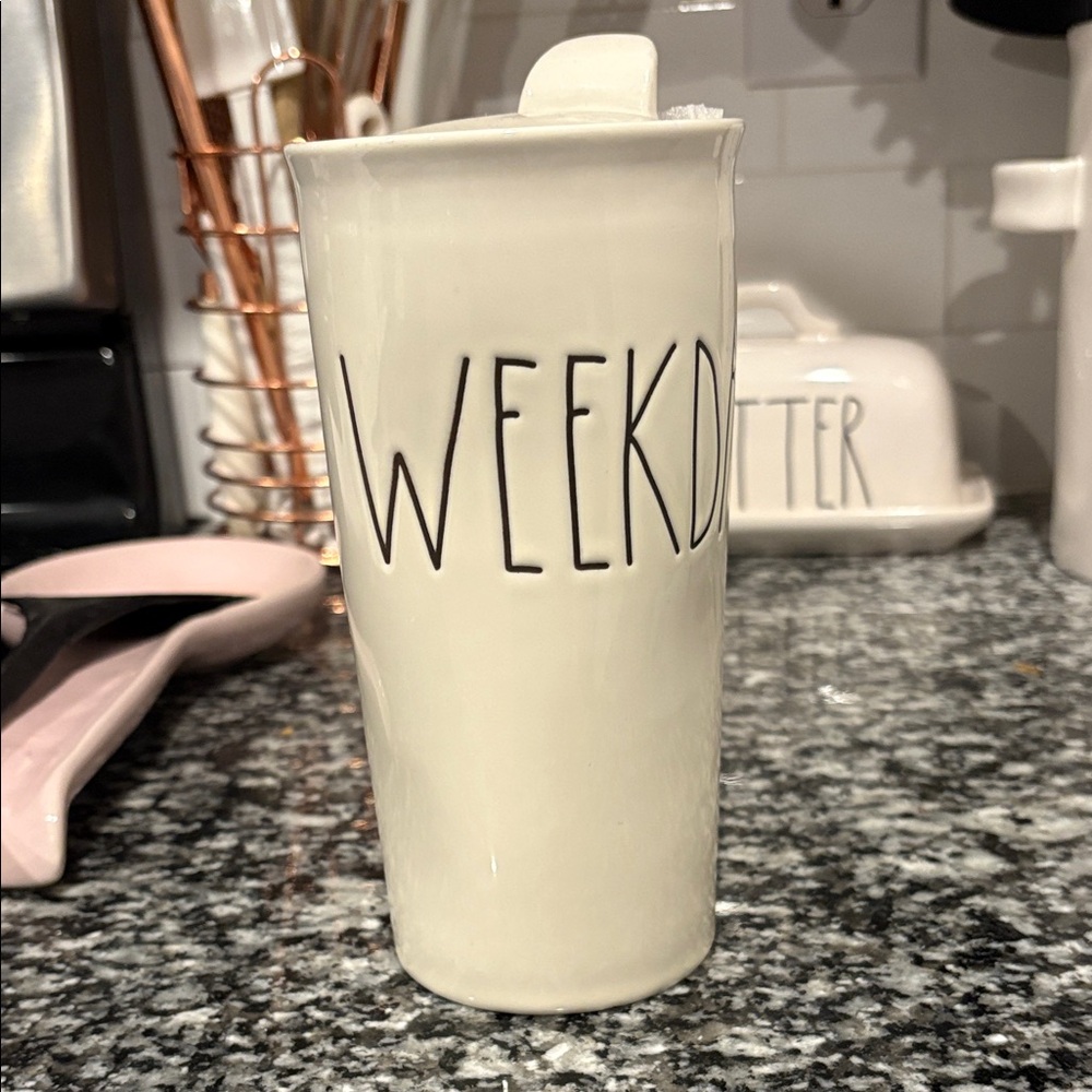 Rae Dunn Weekday Cream Ceramic Tumbler